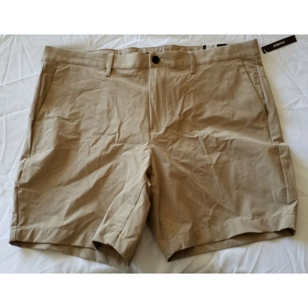 Michael Kors Mens Shorts Tan Khaki Slant Pockets Stretch Slim Fit Zipper Size 38